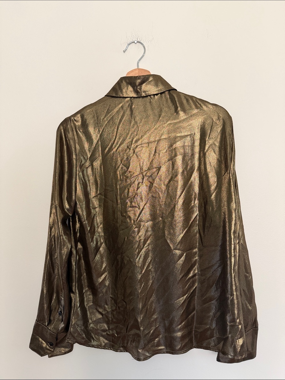 Reformation Nolan Top Metallic Gold Button-Up Shirt Jacket - Picture 5 of 9